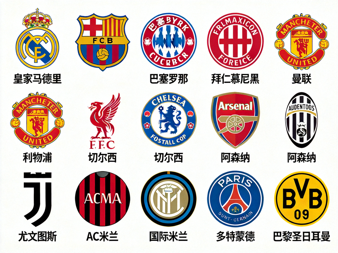 多支欧洲顶级足球俱乐部队徽集合展示