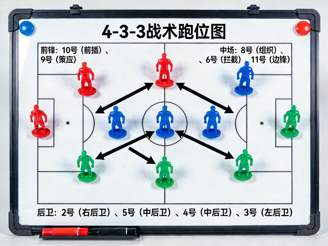 足球战术板示意图，展示球员跑位与阵型